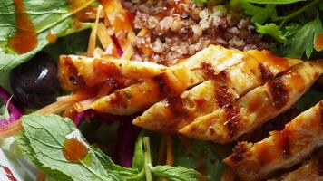 Grilled chicken salad with fresh vegetables and sauce video