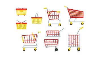 Shopping carts and baskets rotating on white and green screen video