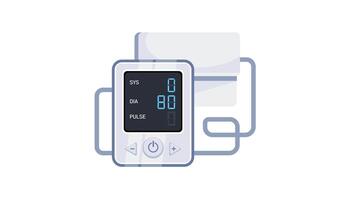 Digital blood pressure monitor showing normal and high values on white and green screen video
