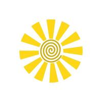 A striking design features a swirl sun with yellow rays radiating outward, creating a cheerful and uplifting feeling vector
