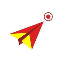 Colorful paper airplane soaring towards a target in a creative design setting vector