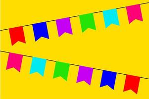 Colorful bunting flags hang against a bright yellow background, creating a festive atmosphere for celebrations or events vector