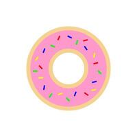 Colorful pink donut with sprinkles on a white background, perfect for dessert lovers and bakery enthusiasts vector