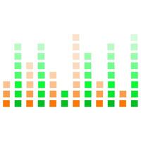 Digital audio waveform visualization displaying vibrant green and orange squares in a rhythmic pattern vector
