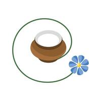 Ceramic pot with a flower design and green vine, showcasing the harmony of nature and handcrafted art vector