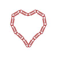 Heart shape created with red paper clips on a white background, ideal for office decor or crafts vector