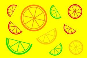 Colorful citrus fruit slices on a bright yellow background create a cheerful and vibrant pattern for summer celebrations vector