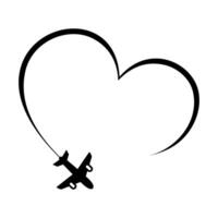 Airplane creates heart shape in the sky with trailing smoke during a romantic event in the late afternoon vector