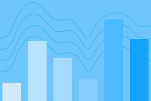 Data visualization shows trends in numbers with blue bars and flowing lines in a clear blue background vector