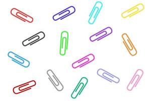 Colorful paper clips arranged randomly on a white background, showcasing various hues and shapes vector