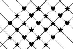 Pattern of black hearts and stars on a white background creates a striking graphic design for various uses vector