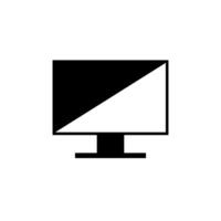 Simple black and white computer monitor icon representing technology, digital arts, or online activities in modern design vector