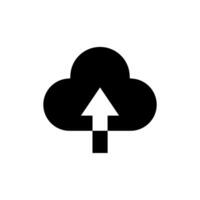 Icon representing cloud upload with arrow pointing upward in black silhouette design vector