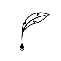 Feather design with ink drop for creative and artistic expression in a minimalist style vector
