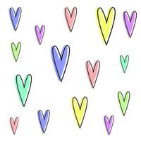 Colorful heart shapes scattered on a white background creating a playful and vibrant design vector