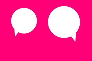Bright pink background featuring two white speech bubbles suggesting conversation and communication in a modern design vector