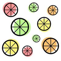 Colorful geometric slices of fruit against a white background create a vibrant and playful pattern vector