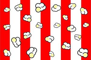 Colorful red and white striped background with playful popcorn illustrations scattered throughout vector