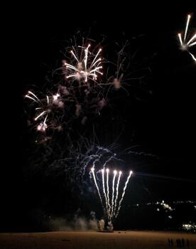 Spectacular fireworks display exploding against a dark night sky. Multiple bursts of light create a vibrant and dynamic scene perfect for celebratory or event-related projects. photo