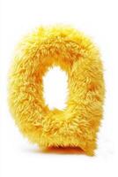 Bright yellow fluffy letter Q appears prominently against a clean white background, emphasizing its playful and soft character perfect for decor photo