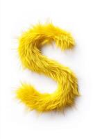 Charming letter S crafted from soft yellow fluffy material sits against a clean white backdrop, perfect for brightening up decor photo
