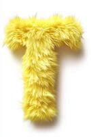 The fluffy yellow T stands out against a pure white background, showcasing its bright color and soft texture, perfect for playful designs photo