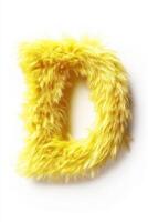 The soft, fluffy yellow letter D stands out against a pristine white background, showcasing a playful and inviting design photo