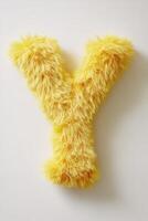 Fluffy yellow letter Y stands prominently against a clean white background, showcasing its soft texture and cheerful vibe photo