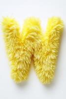 A vibrant yellow fluffy letter W stands out against a clean white background, adding a playful touch to any decor or craft project photo