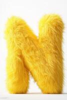 Bright yellow fluffy letter N stands prominently against a clean white background, perfect for enhancing creative spaces or educational settings photo