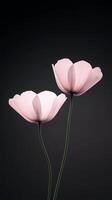Two delicate pink flowers stand elegantly on slender green stems, contrasting beautifully against a dark backdrop, evoking a serene ambiance photo