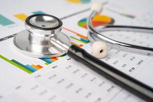 Stethoscope on charts and graphs paper, Finance, Account, Statistics, Investment, Analytic research data photo