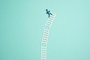 A precarious state of success. Ladders break and the person may fall. Risk, instability, or fragile achievements in business, leadership, or personal growth. Missing critical support systems photo