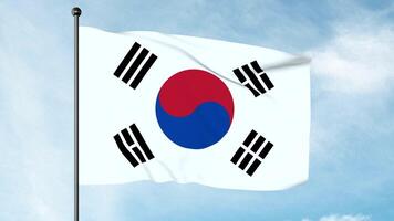 3D Illustration of The flag of South Korea, the Taegukgi, has three parts a white rectangular background, a red and blue Taegeuk in its centre, and four black trigrams, photo