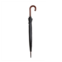 Closed Wooden Hook Handle Black Umbrella on Transparent background. Black Umbrella with wooden handle png