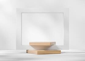Square wooden minimal platform podium for advertising product display background 3d rendering photo