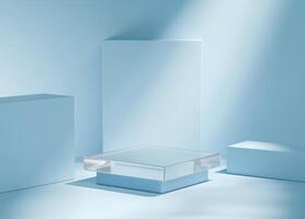 Clear Podium platform for advertising product display background 3d rendering photo