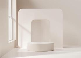 Minimal podium light brown for product display background 3d rendering with window photo