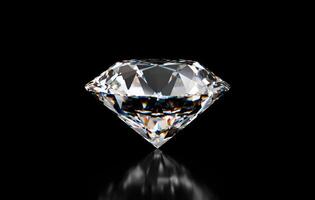 Realistic diamond placed on black background with soft reflection 3d illustration photo