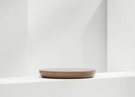 Minimal Modern Wood Podium Platform For Product Display Showcase 3D Rendering photo