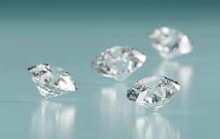 Diamonds group placed on blue background 3d rendering soft focus photo