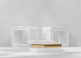 Minimal Modern White and Gold Podium Platform For Product Display Showcase 3D Rendering photo