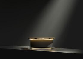 3D rendering abstract black and gold platform product presentation background photo