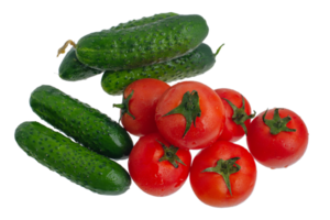 Tomatoes and cucumbers isolate. Vegetables red tomatoes and green cucumbers png