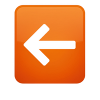 White arrow pointing left on an orange square isolated on transparent background png