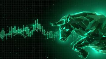 Futuristic bull background for finance stock market trading. Digital technology grid graphic network. Bullish growth uptrend analytics. Dynamic motion graphic concept. video