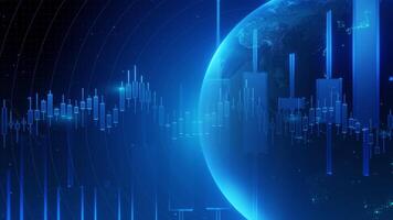 Blue technology background global earth world map digital finance business market stock data chart graph network grid connection animation flow. video