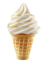 Swirled vanilla soft serve ice cream in waffle cone isolated on transparent background png