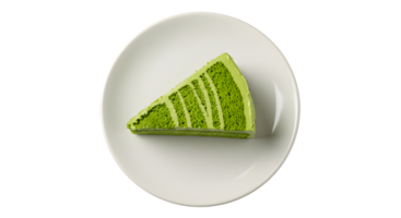 Overhead View of a Slice of Matcha Cake on a White Plate png