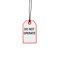 Red Rectangular Do Not Operate Warning Tag on Black Cord png